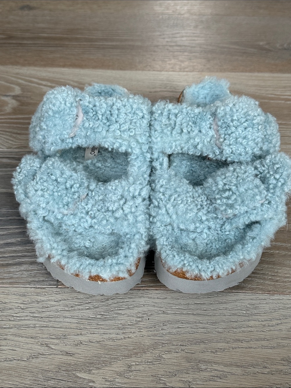 Papillio Birkenstock Arizona Big Buckle Blue Shearling Platform Slide Sandal-40 - Picture 5 of 13